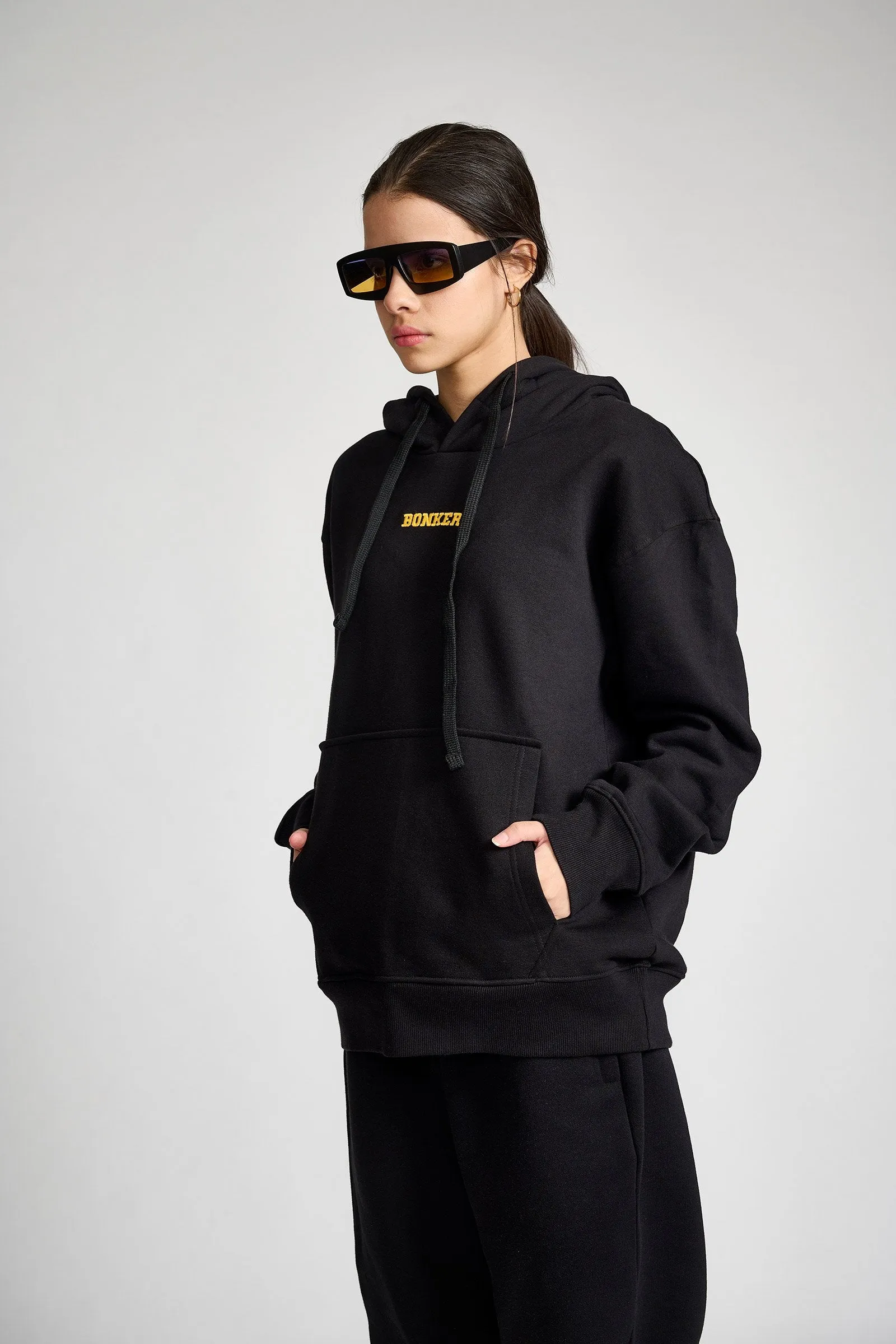 Black Signature Oversized Heavyweight Hoodie (Fleece)