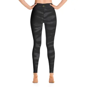 Black Tiger Stripe Women's Leggings, Animal Print Fitted Long Yoga Pants - Made in USA/EU