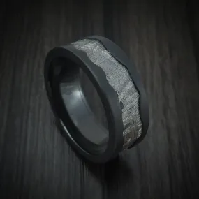 Black Titanium and Meteorite Men's Ring Wave Design Custom Made