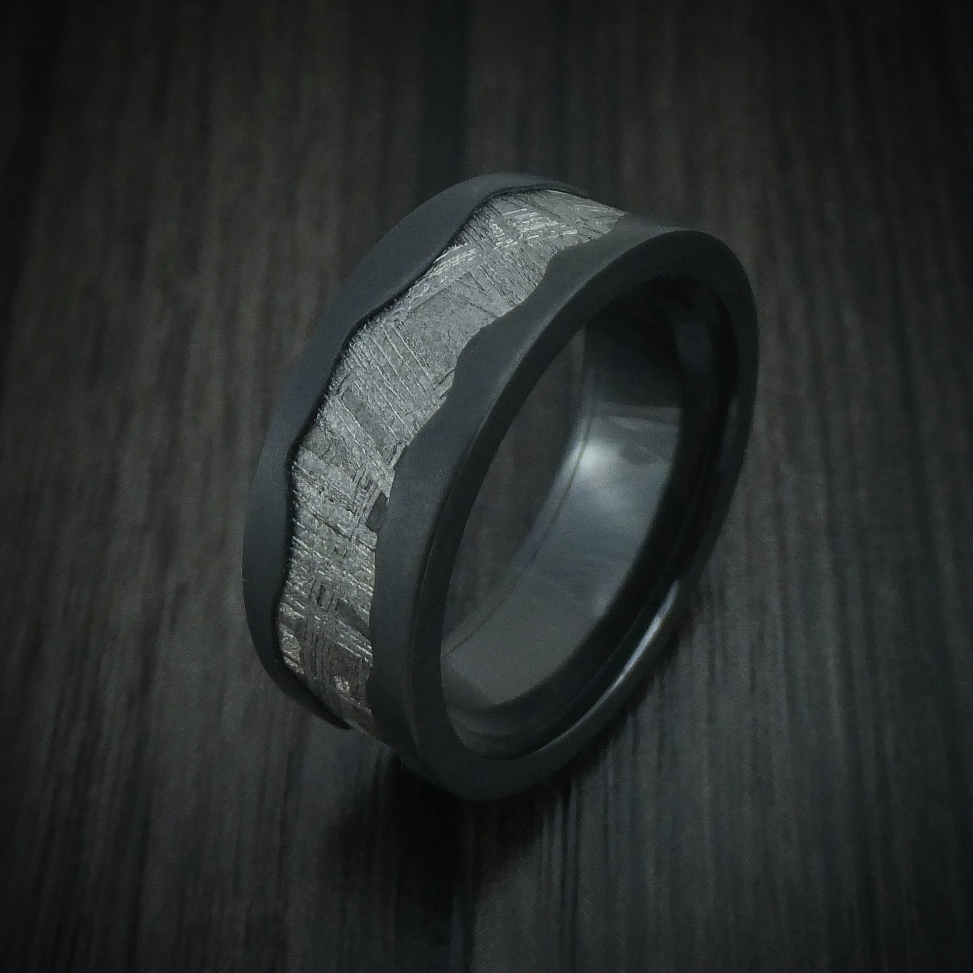 Black Titanium and Meteorite Men's Ring Wave Design Custom Made