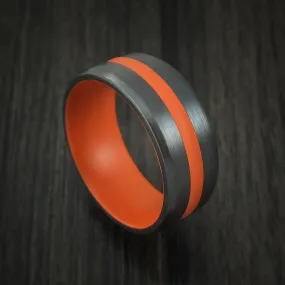 Black Titanium Men's Ring with Hunter Orange Cerakote Groove and Sleeve Custom Made Band