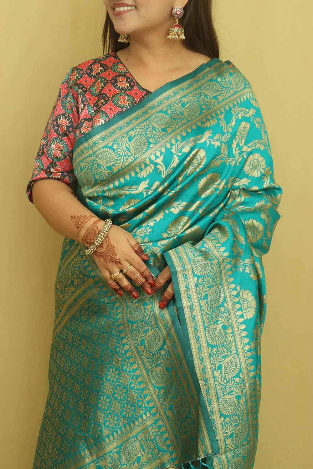 Blue Banarasi Cotton Silk Saree