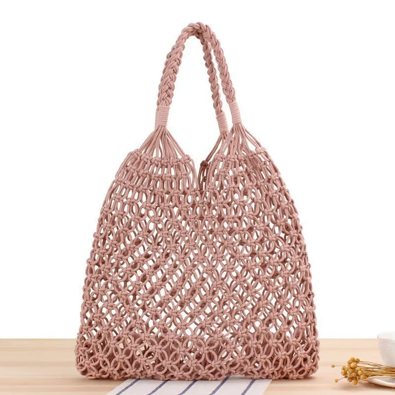 Bolsos Tejidos Crochet Hollow Woven Buckle Beach Tote Bag