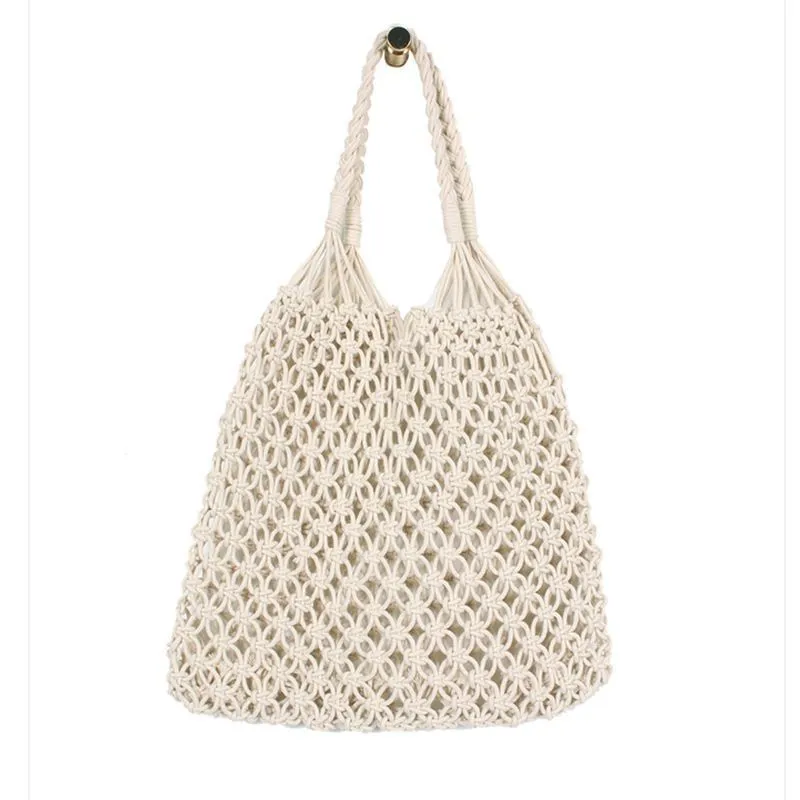 Bolsos Tejidos Crochet Hollow Woven Buckle Beach Tote Bag