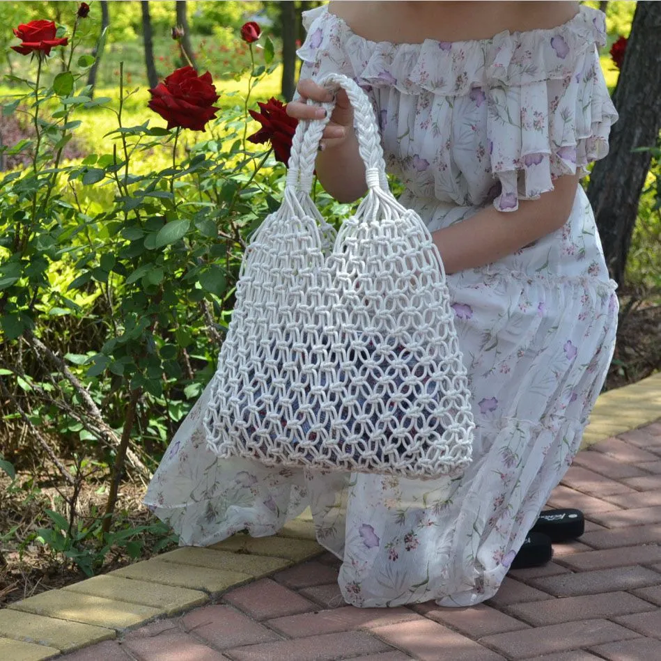 Bolsos Tejidos Crochet Hollow Woven Buckle Beach Tote Bag