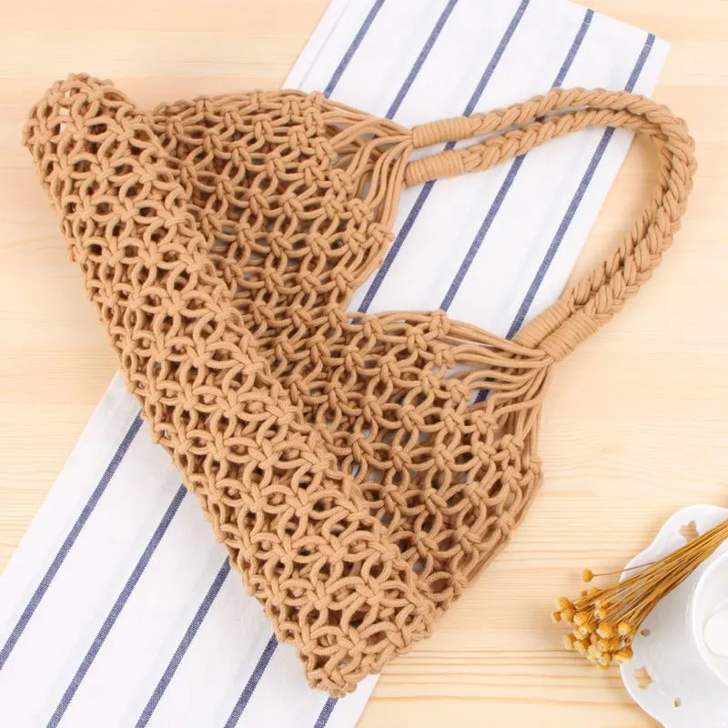 Bolsos Tejidos Crochet Hollow Woven Buckle Beach Tote Bag