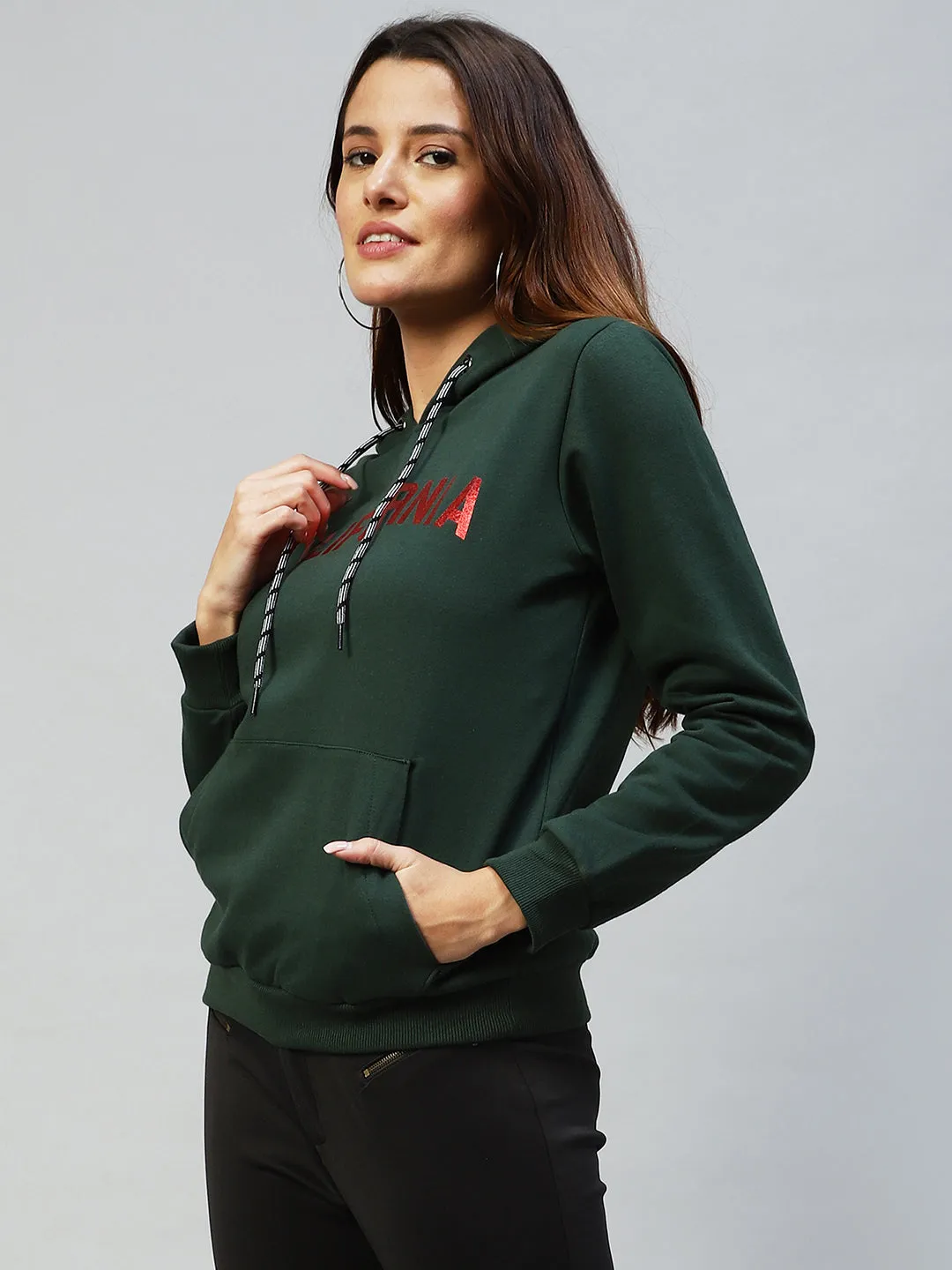 Bottle Green Foil Print Hooded Sweatshirt