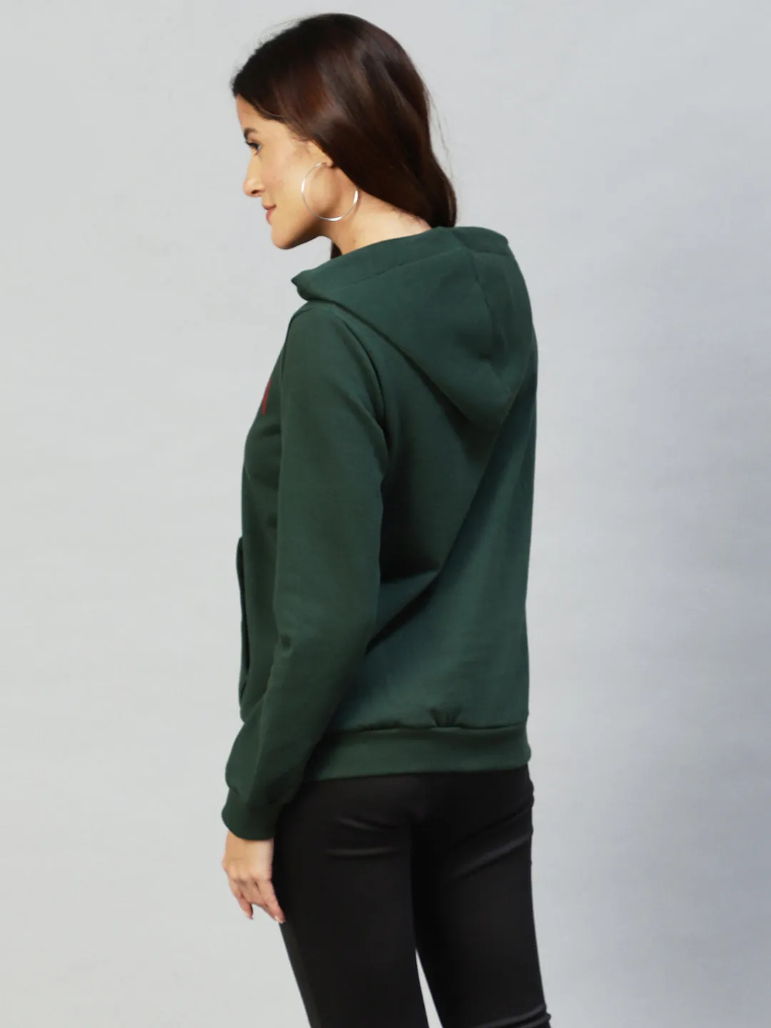 Bottle Green Foil Print Hooded Sweatshirt