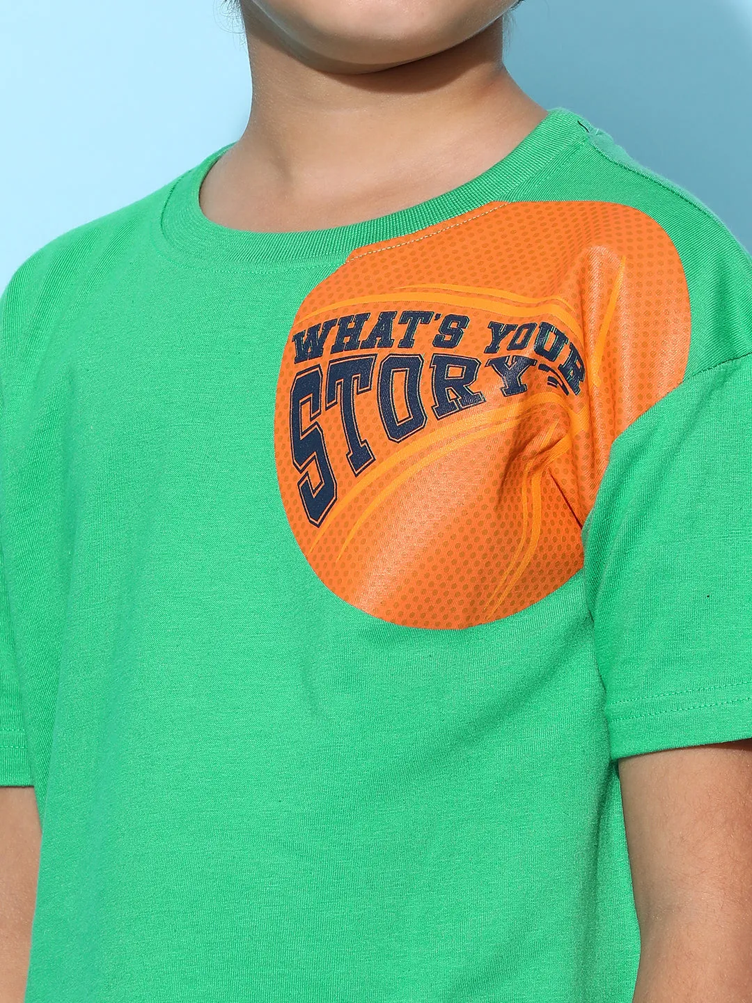 Boys Green 100% Cotton Printed T-shirt