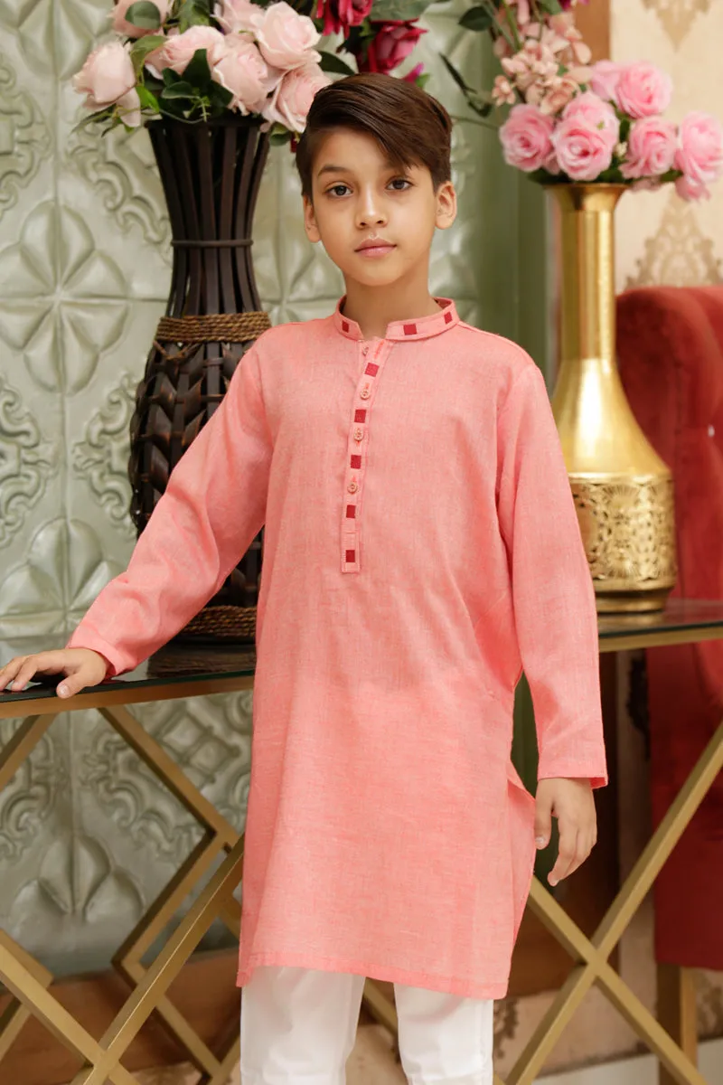 Boys Premium Texture Cotton Kurta Red