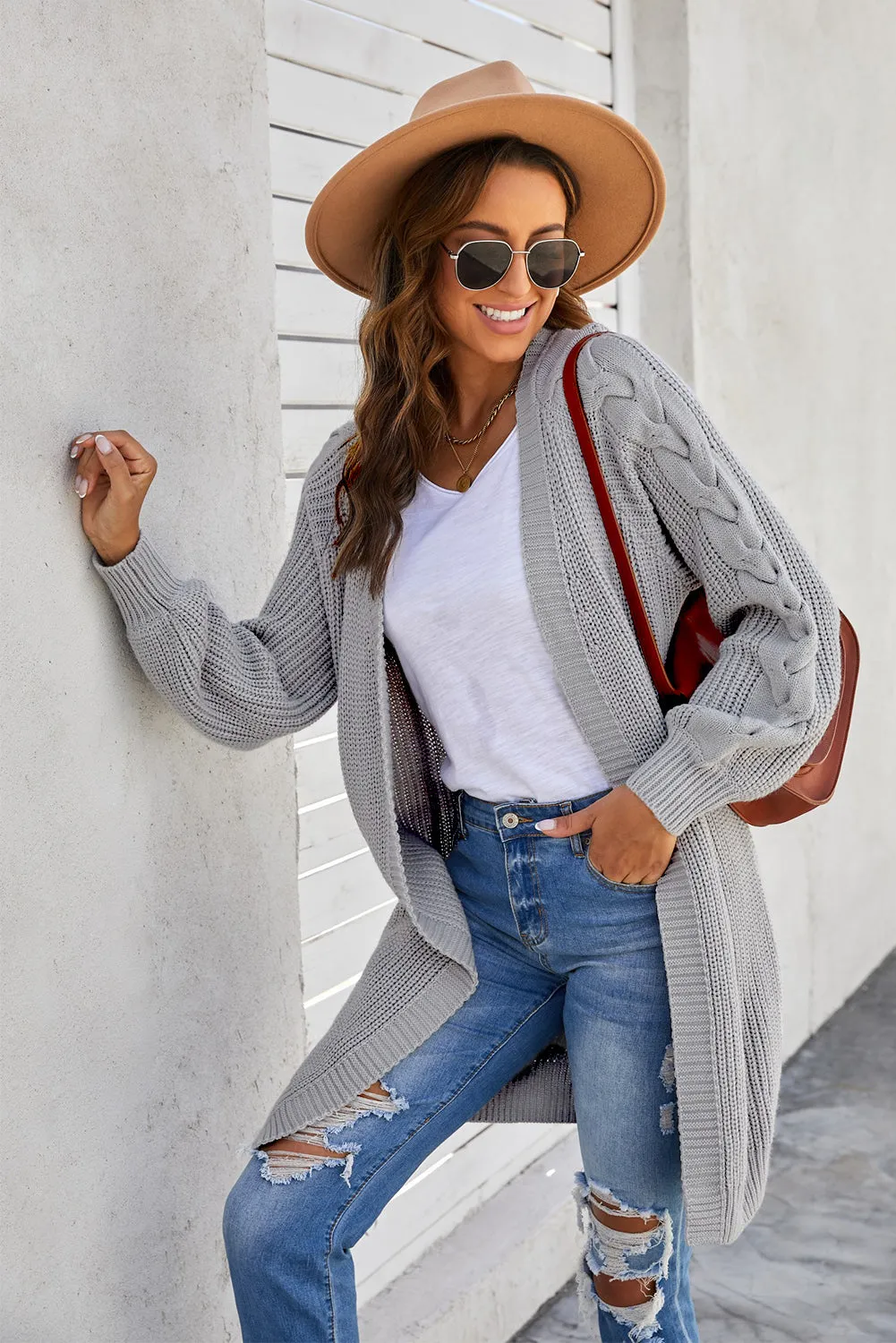 Cable Sleeve Long Cardigan