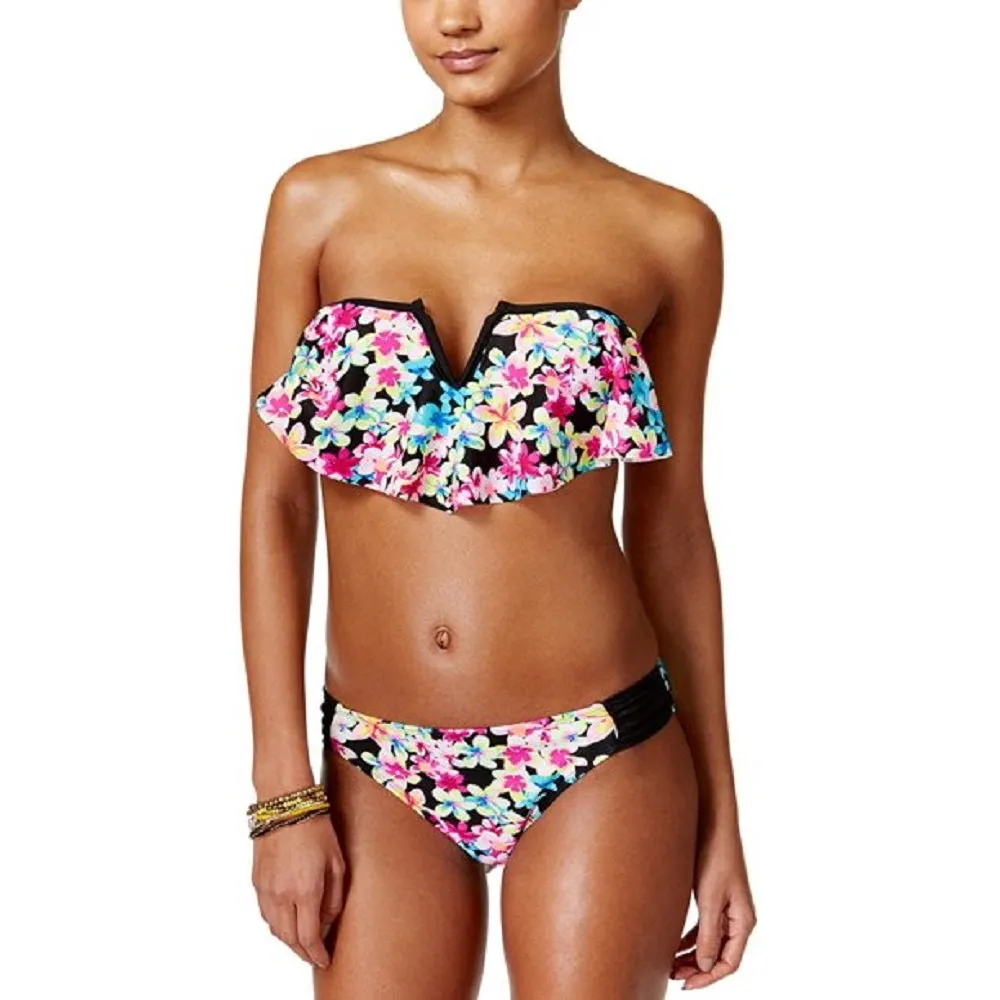 California Waves Junior's Summer of Love Printed Hipster Bikini Bottom, Multi, Large