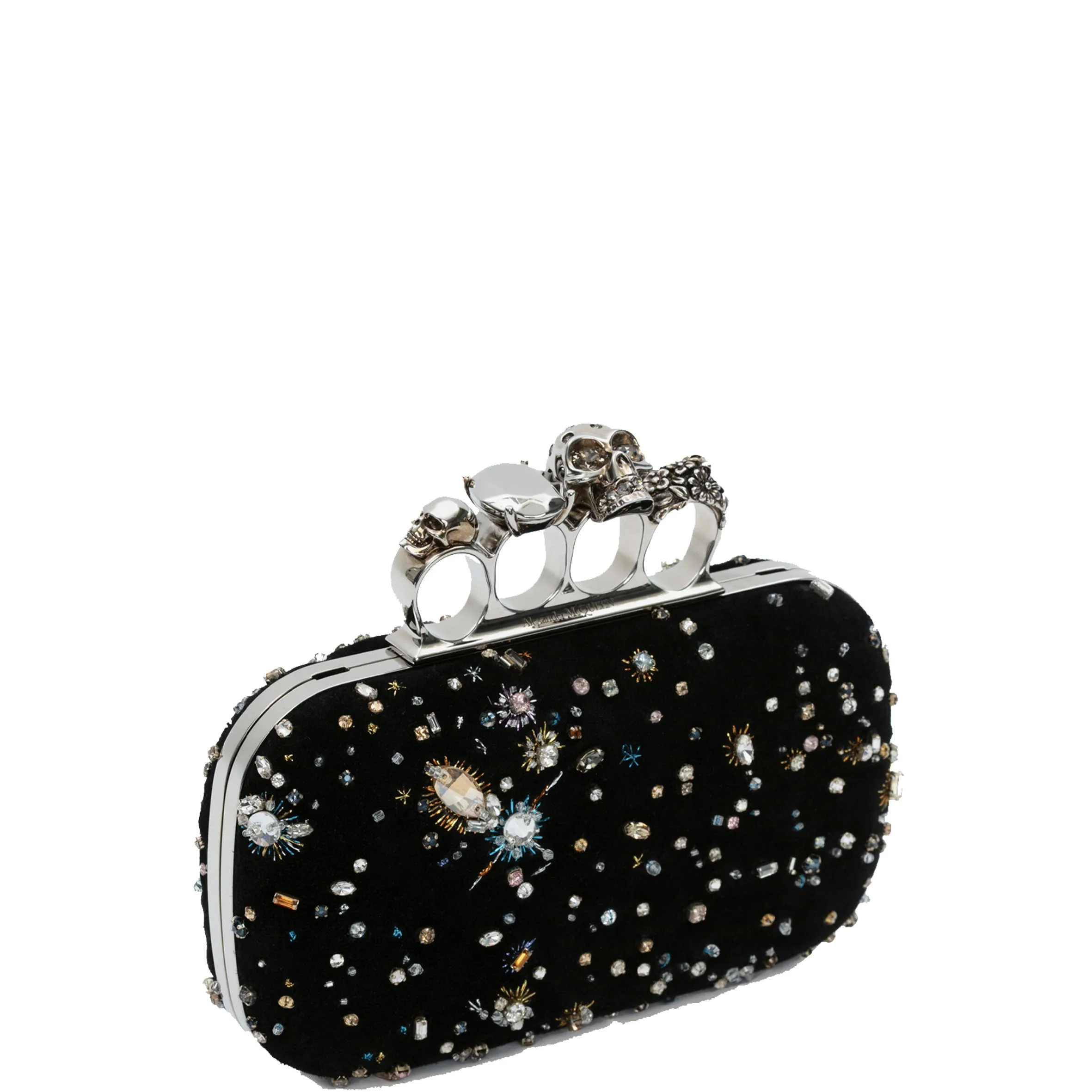 Celestial Box Skull Clutch with Strap, Black/Gold