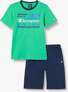 Champion boy's outfit Legacy Graphic T-shirt   Bermuda shorts 306315 GS004 ELG green-blue