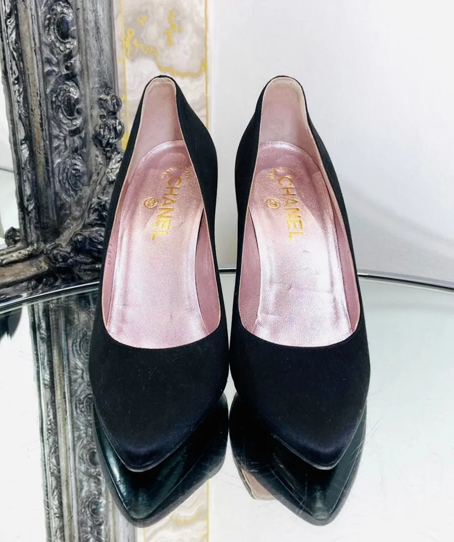 Chanel Satin Shoes With Lucite Heel. Size 38.5