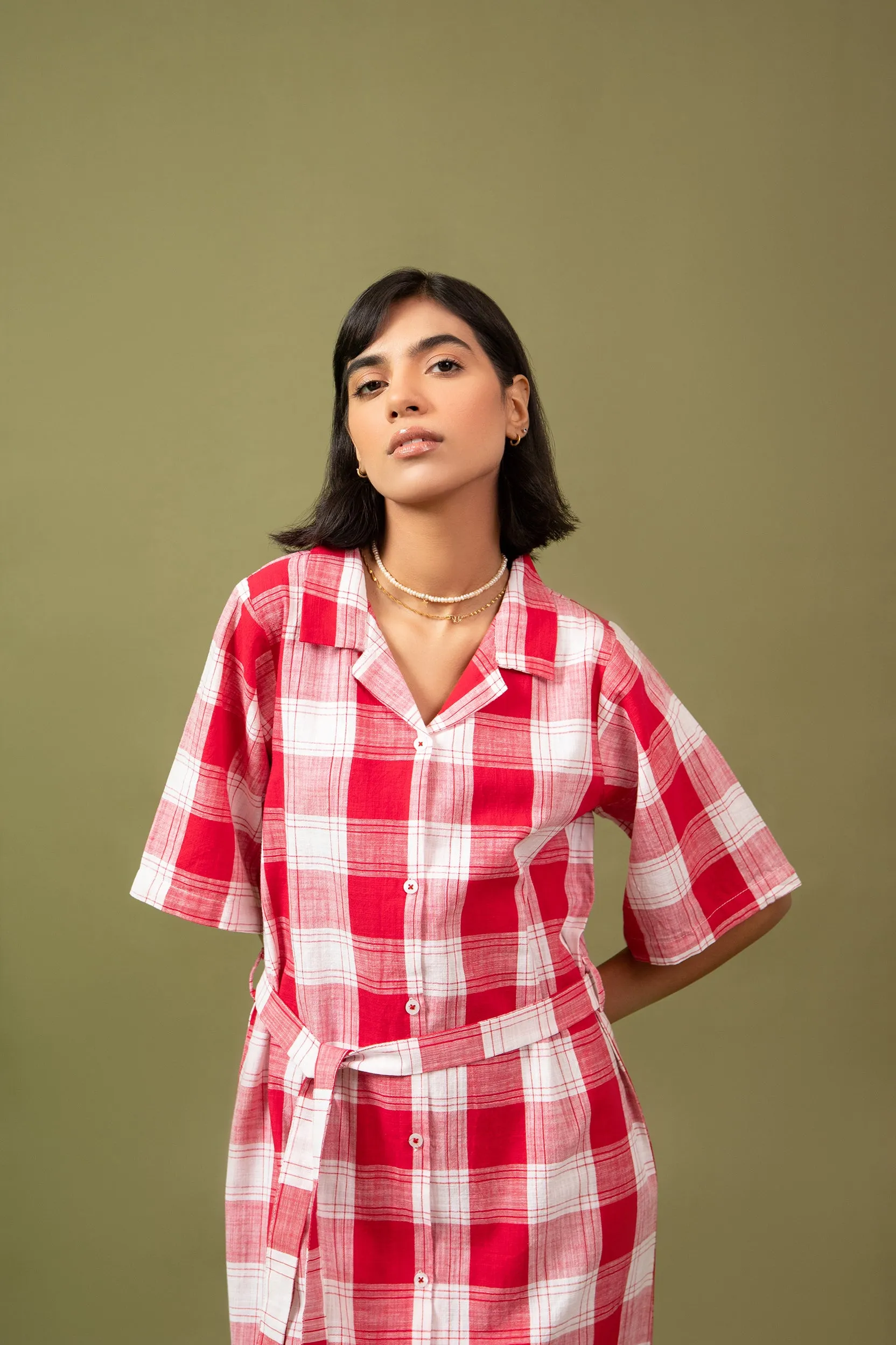 CHECKERED BUTTON DOWN DRESS