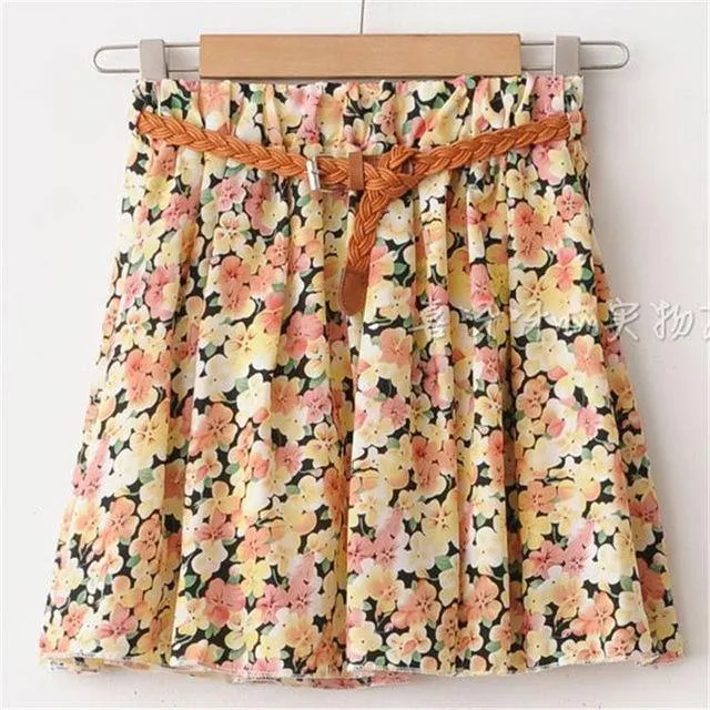 Chiffon Mini Skirts Print A-line Pleated With Lining