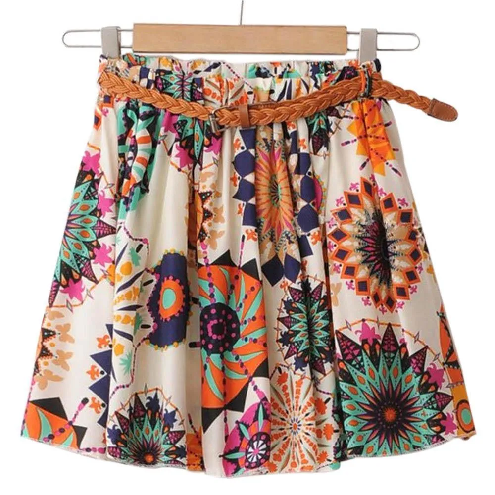 Chiffon Mini Skirts Print A-line Pleated With Lining