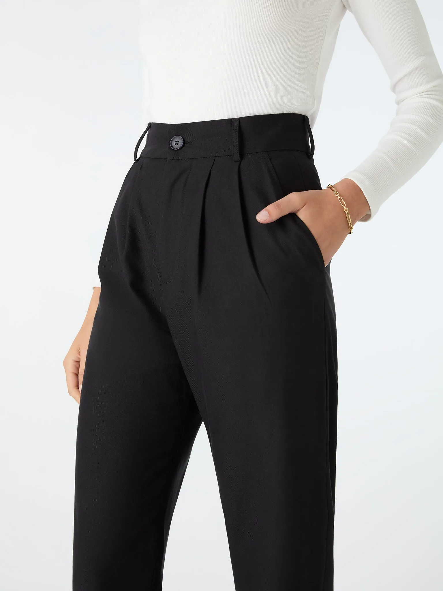 Cinnamon Relaxed Trousers in Black Cotton/Tencel