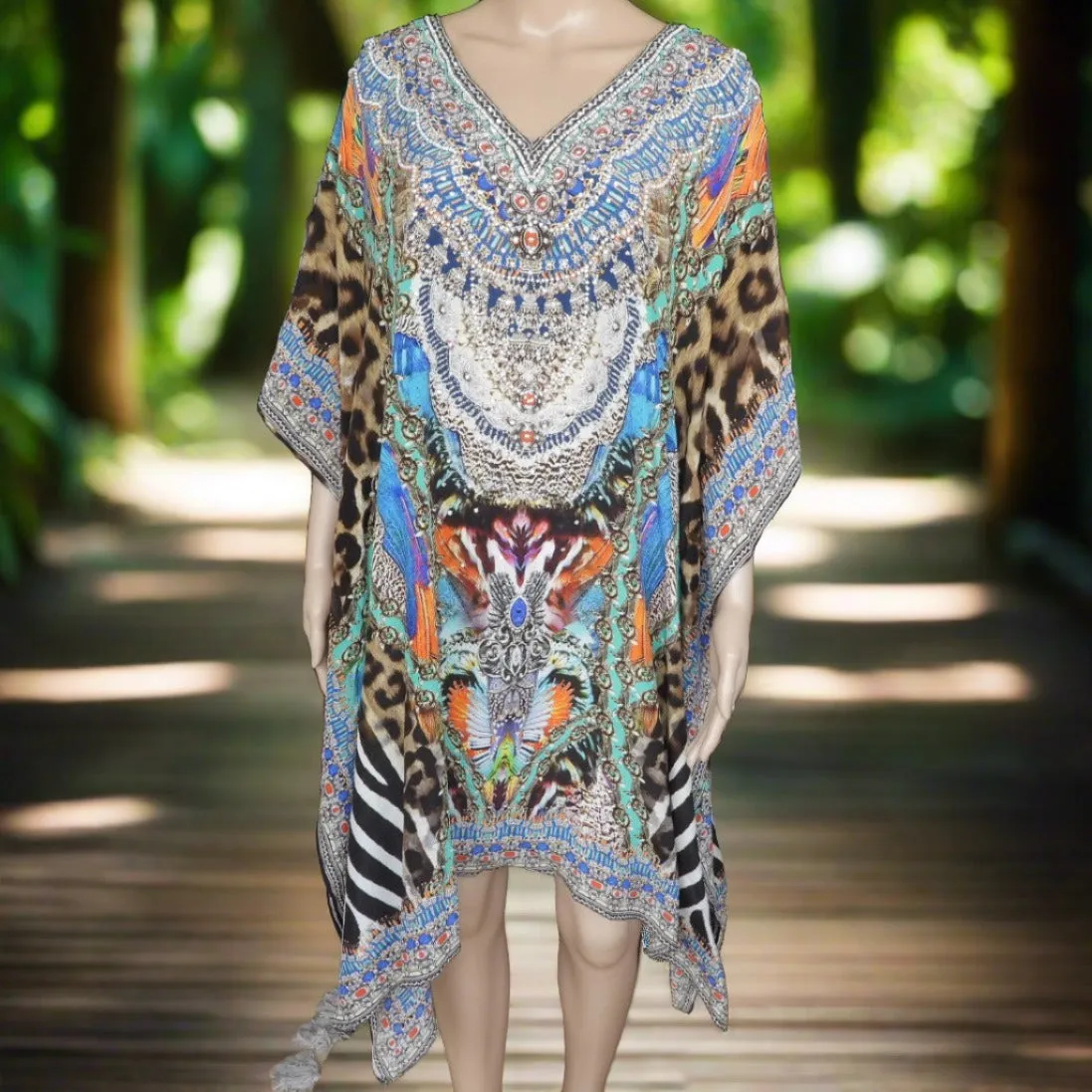 Cold Shoulder Silk Embellished Kaftan