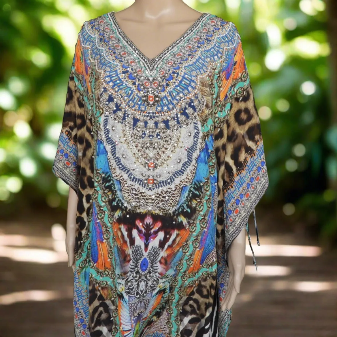 Cold Shoulder Silk Embellished Kaftan