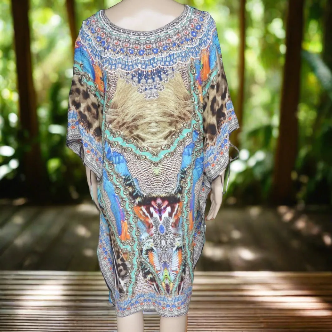 Cold Shoulder Silk Embellished Kaftan