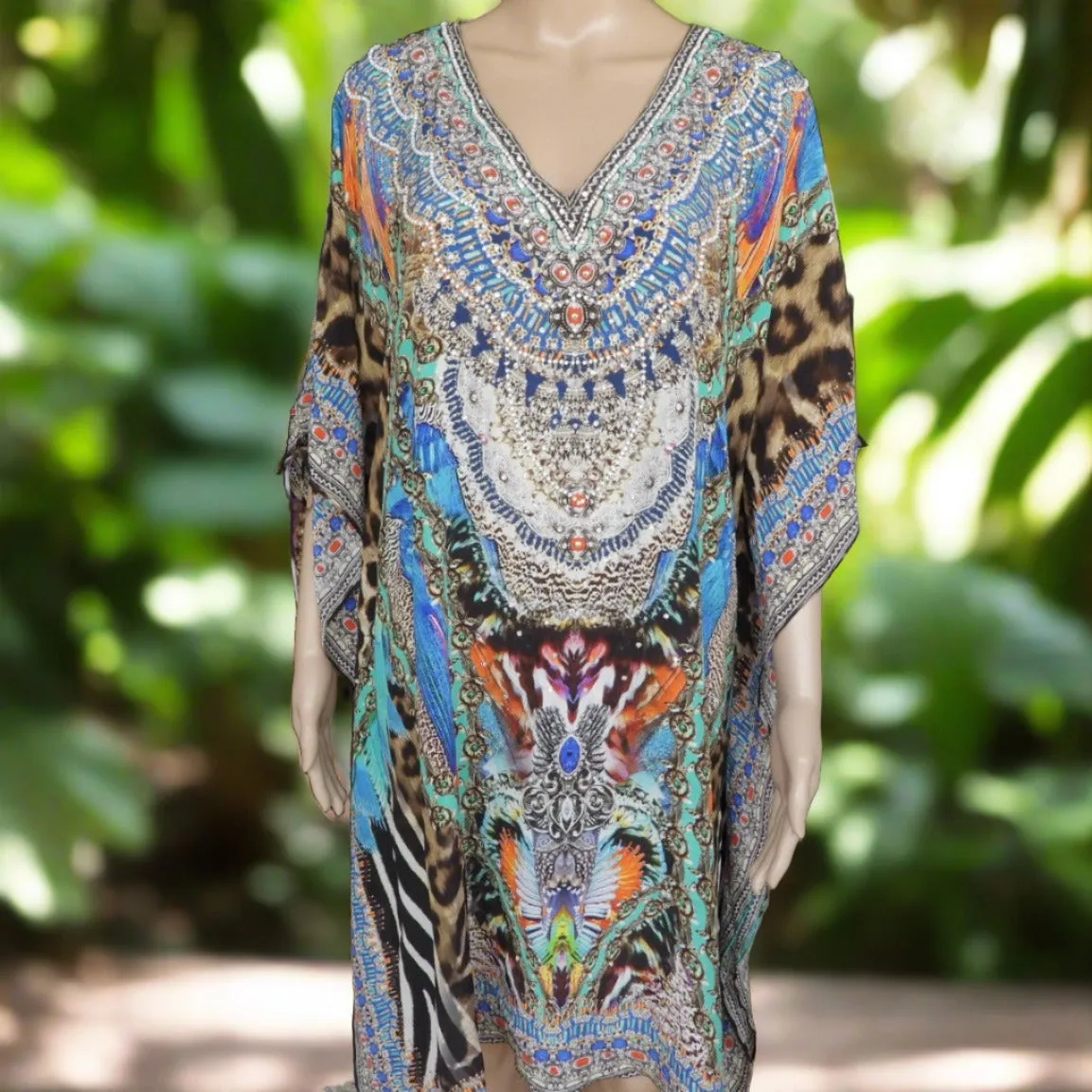 Cold Shoulder Silk Embellished Kaftan