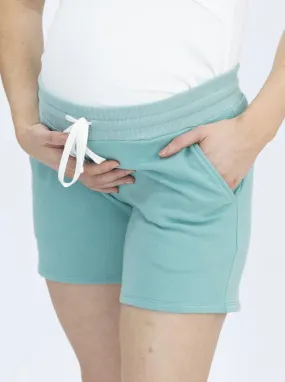 Cotton Maternity Summer Shorts in Sage