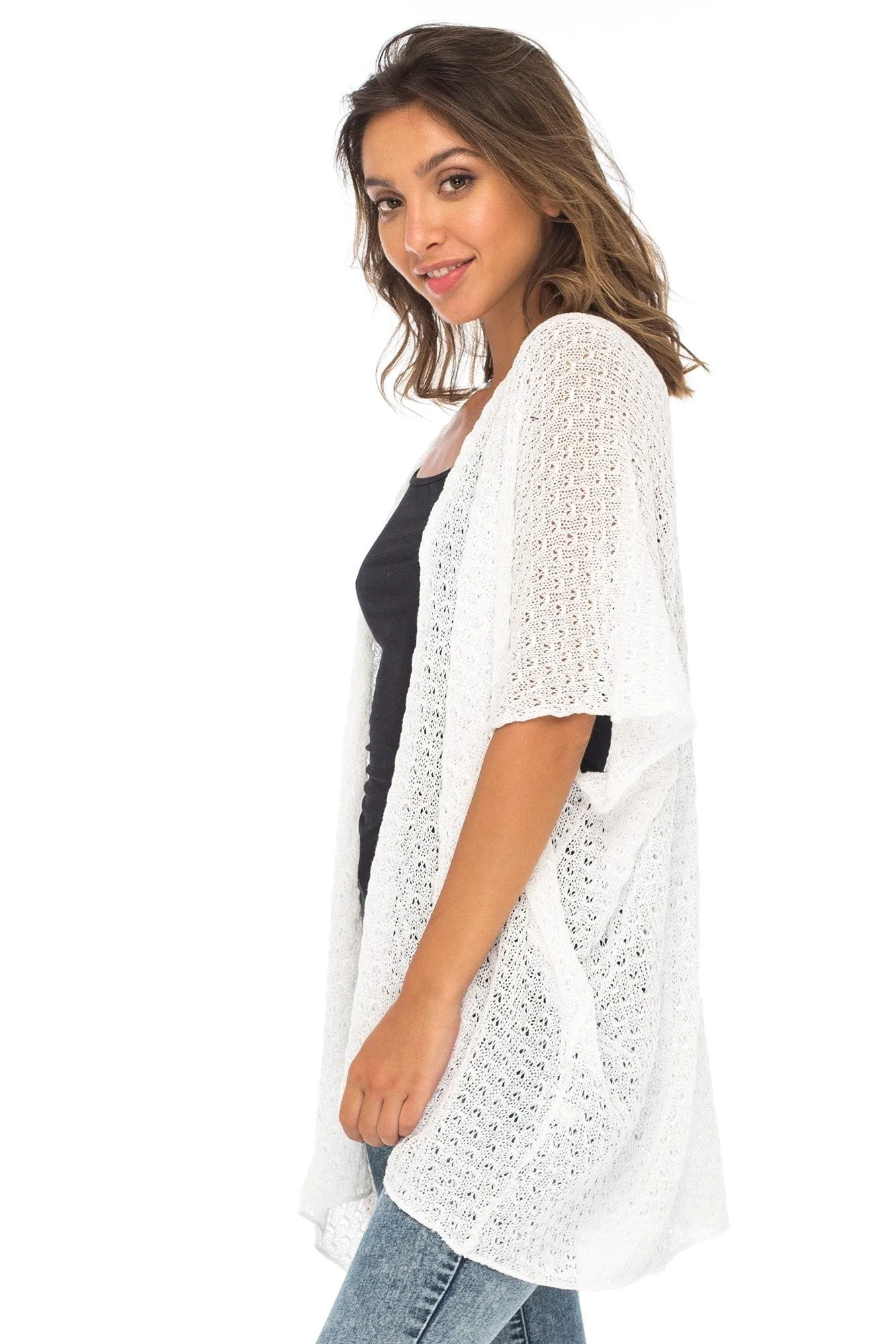 Cotton Open Front Short Sleeve Sweater