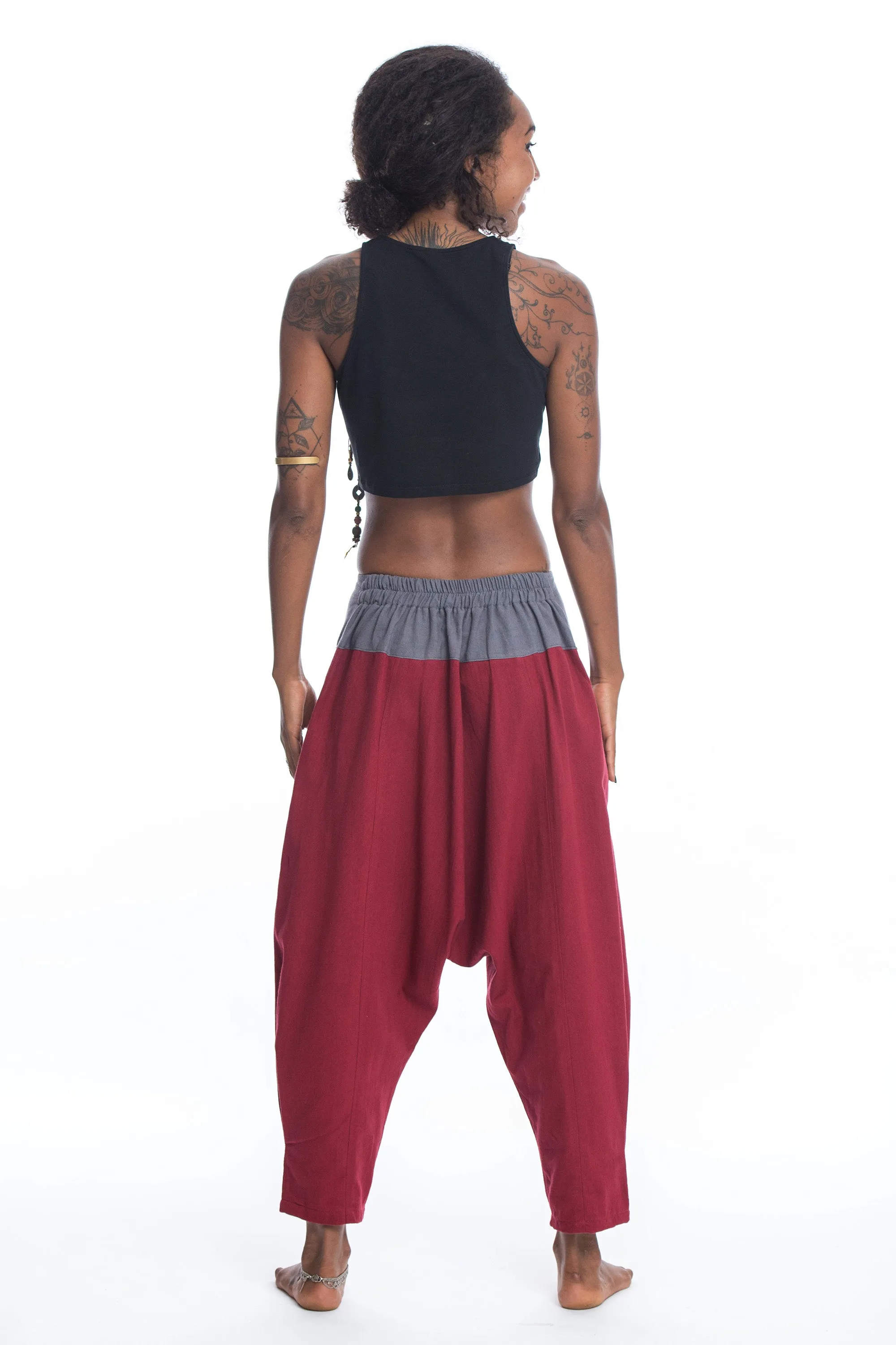 Cotton Women's Harem Pants with Faux Buttons in Red