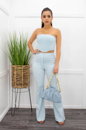 Crop Top Corset Style B Blue Pant Set