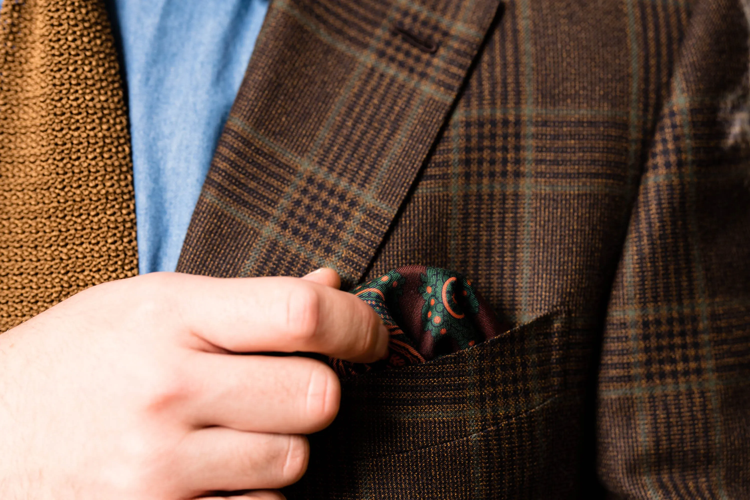 Dark Brown Diamond & Paisley Madder Silk Pocket Square