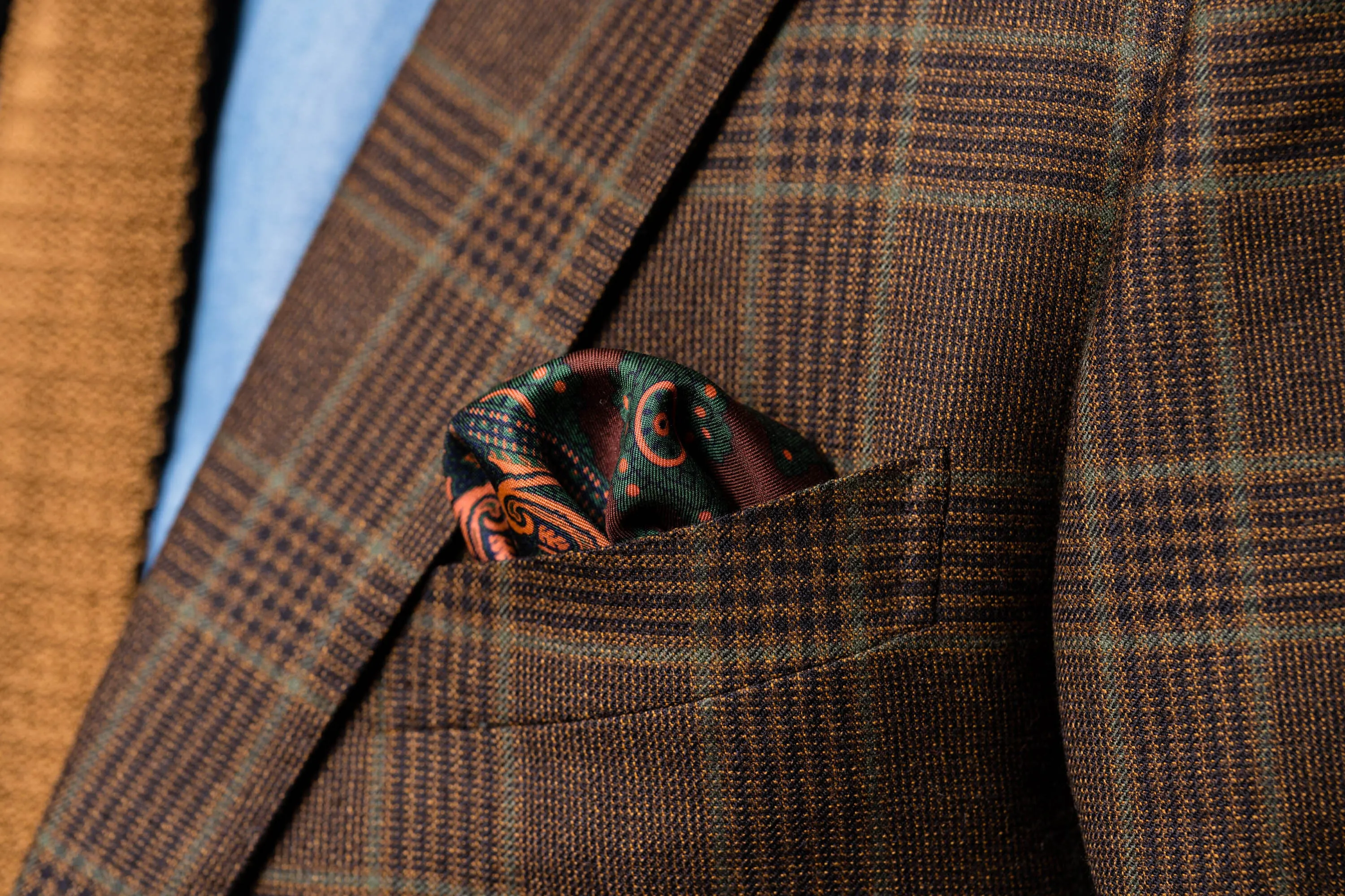 Dark Brown Diamond & Paisley Madder Silk Pocket Square