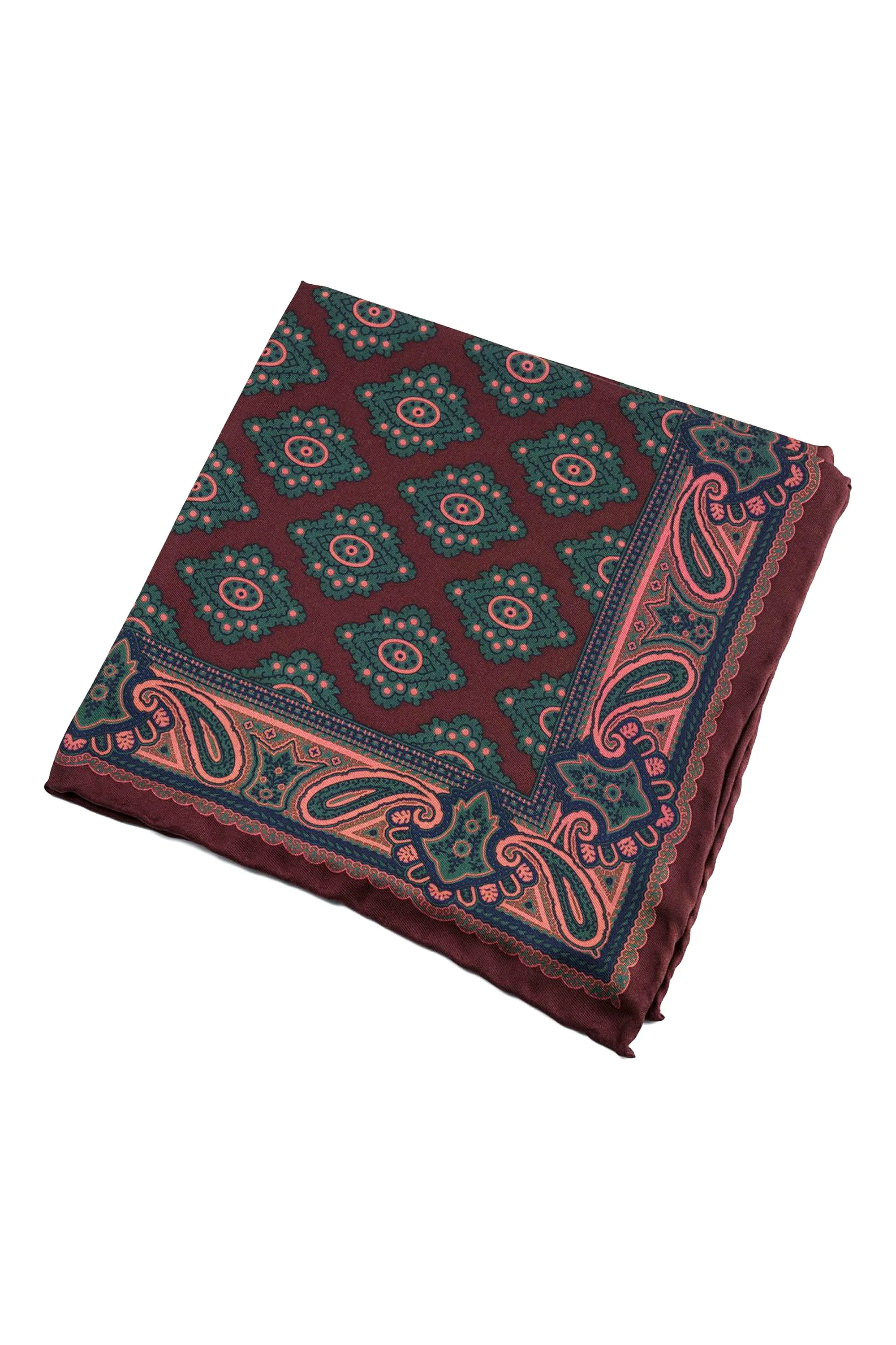 Dark Brown Diamond & Paisley Madder Silk Pocket Square