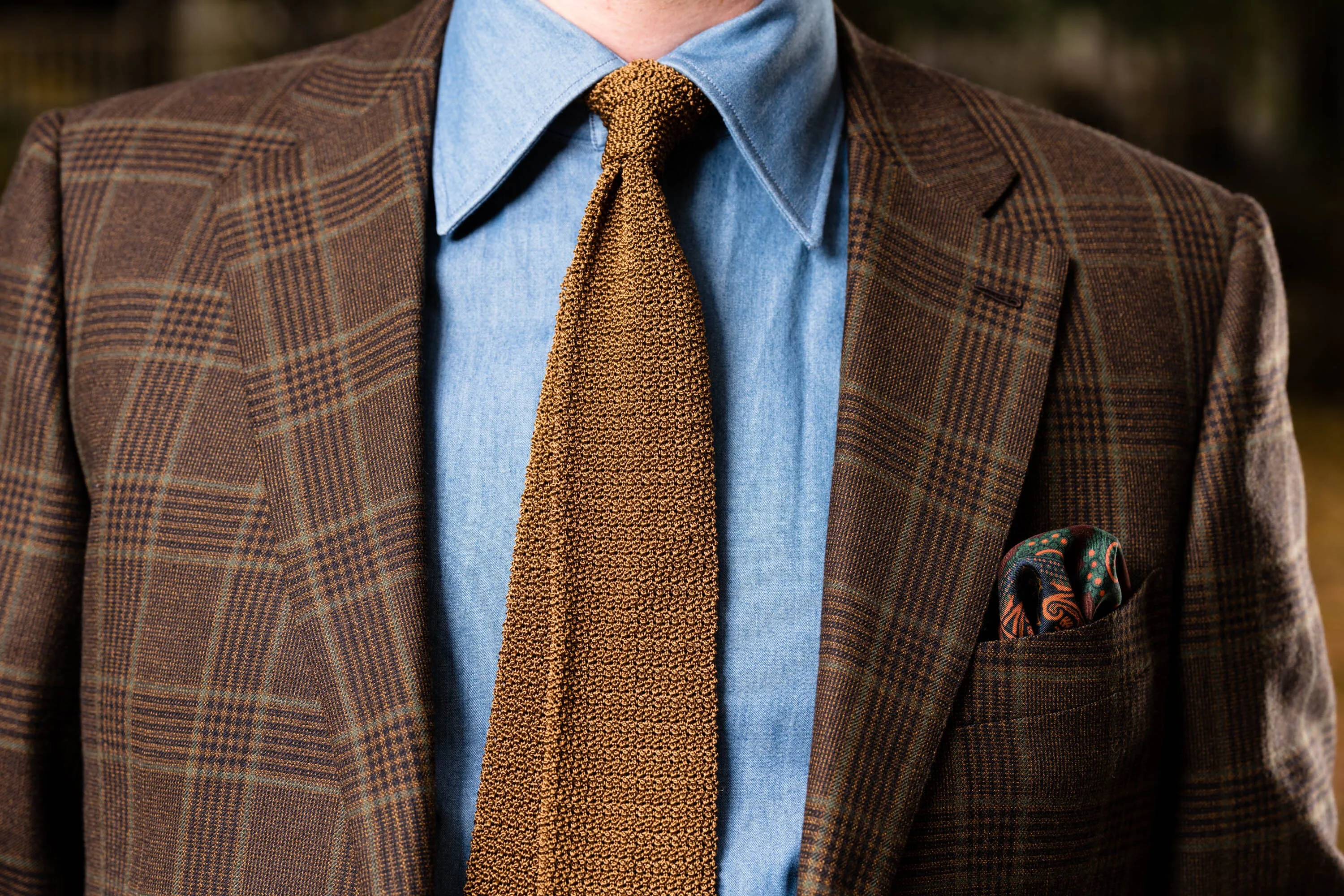 Dark Brown Diamond & Paisley Madder Silk Pocket Square