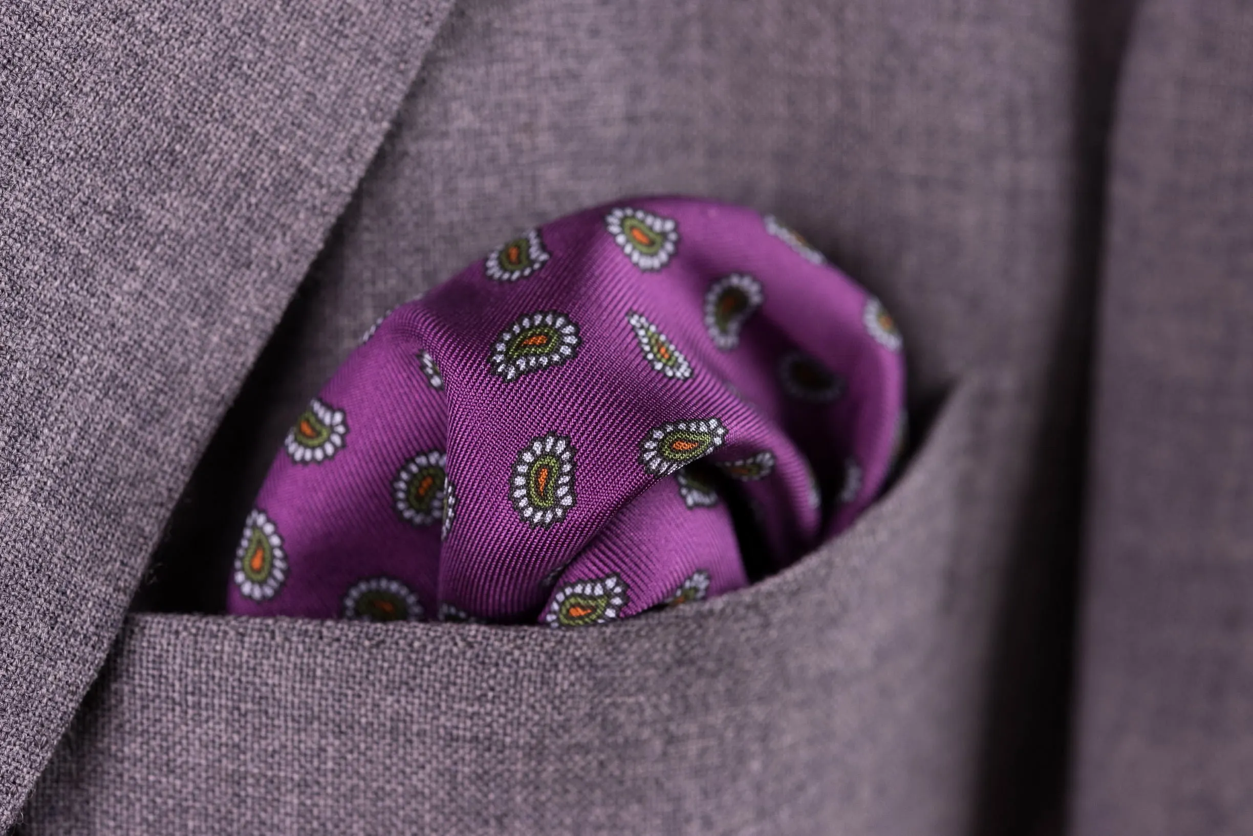 Dark Magenta Paisley Silk Pocket Square