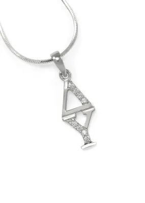 Delta Upsilon Sterling Silver Lavaliere With Simulated Diamonds