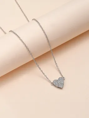 Diamond Look Heart Necklace In 925 Silver