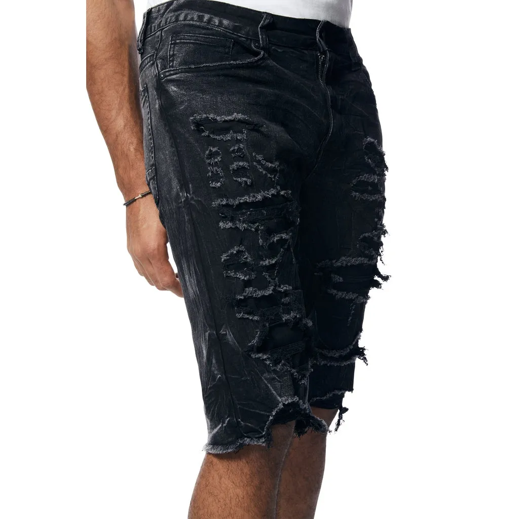 Distressed Rip & Repair Jean Shorts - Black Matrix