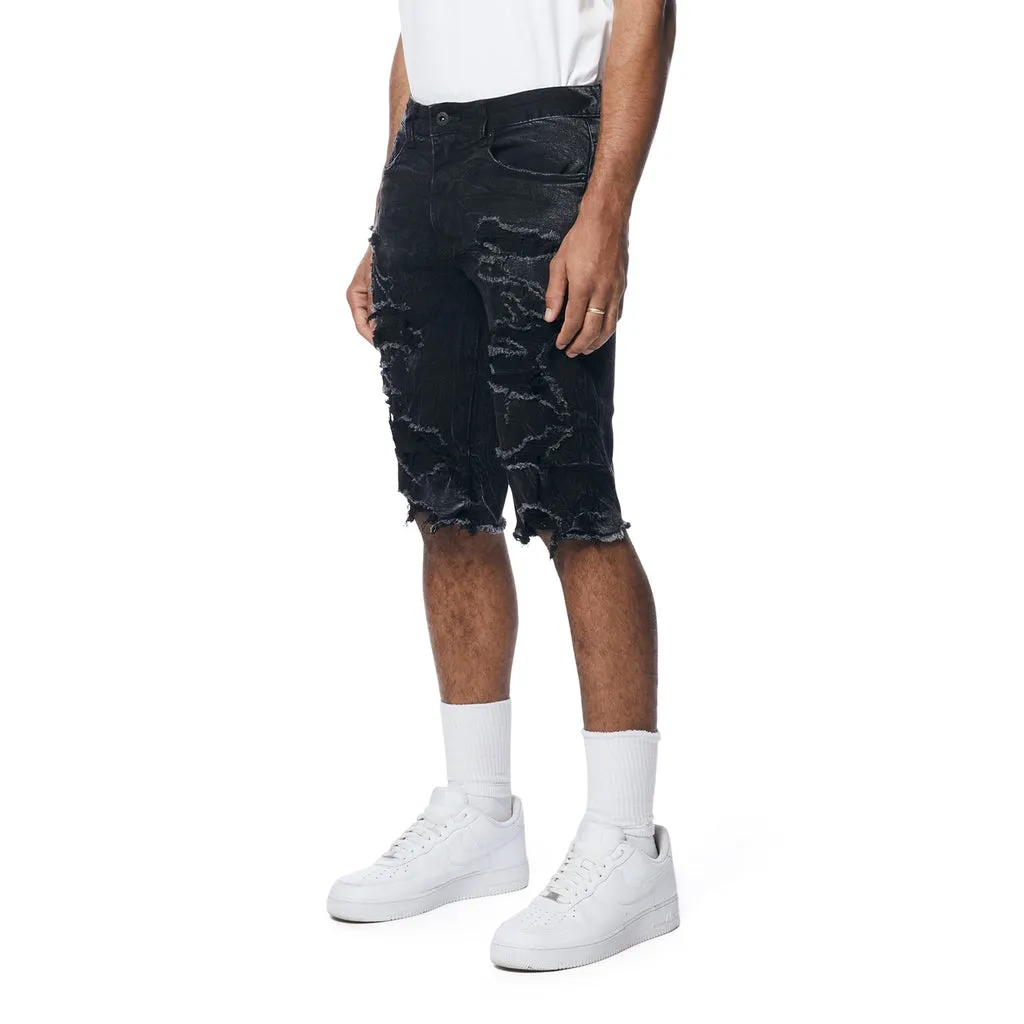 Distressed Rip & Repair Jean Shorts - Black Matrix