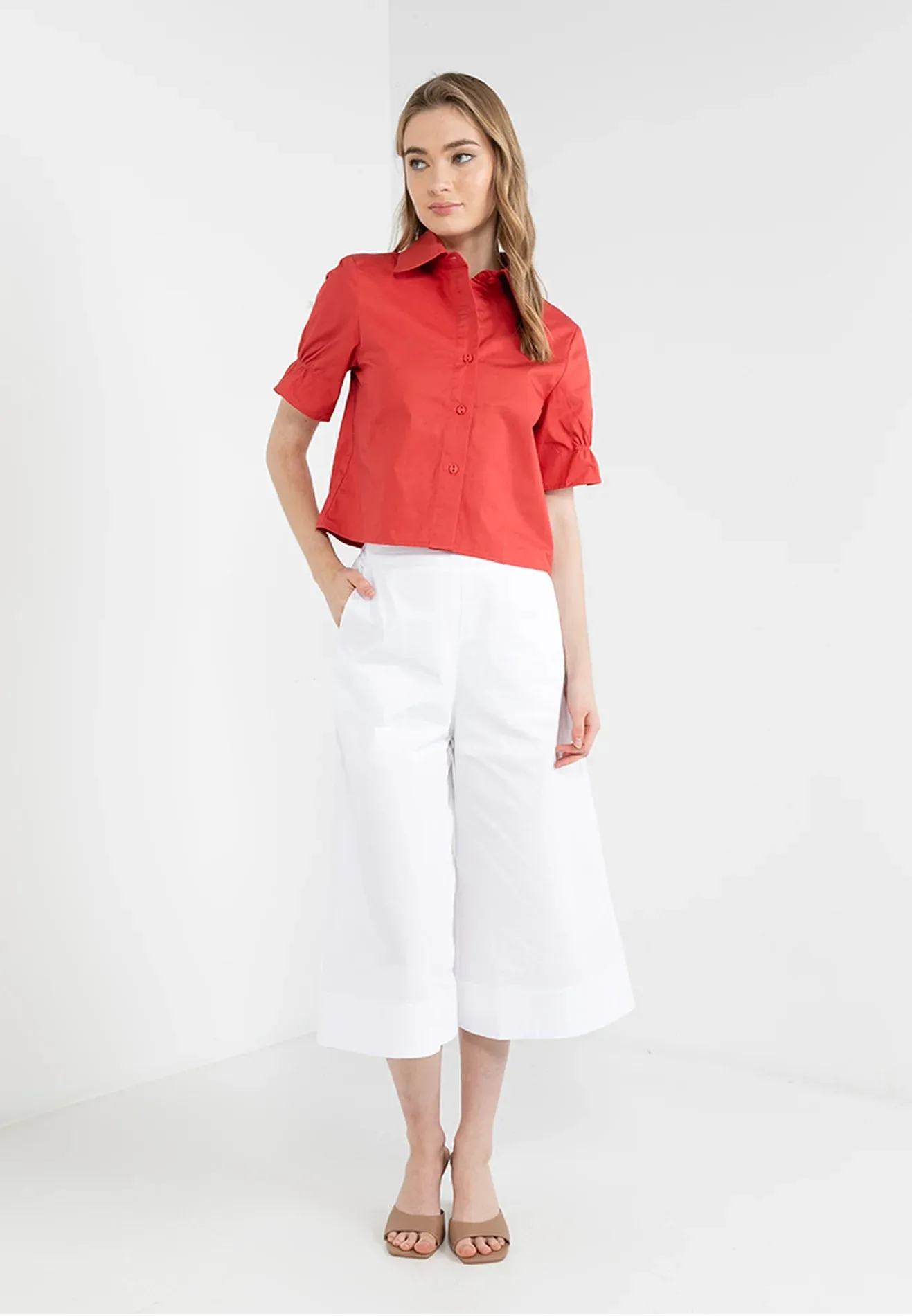 ELLE Apparel Ruffle Sleeves Collar Neck Shirt