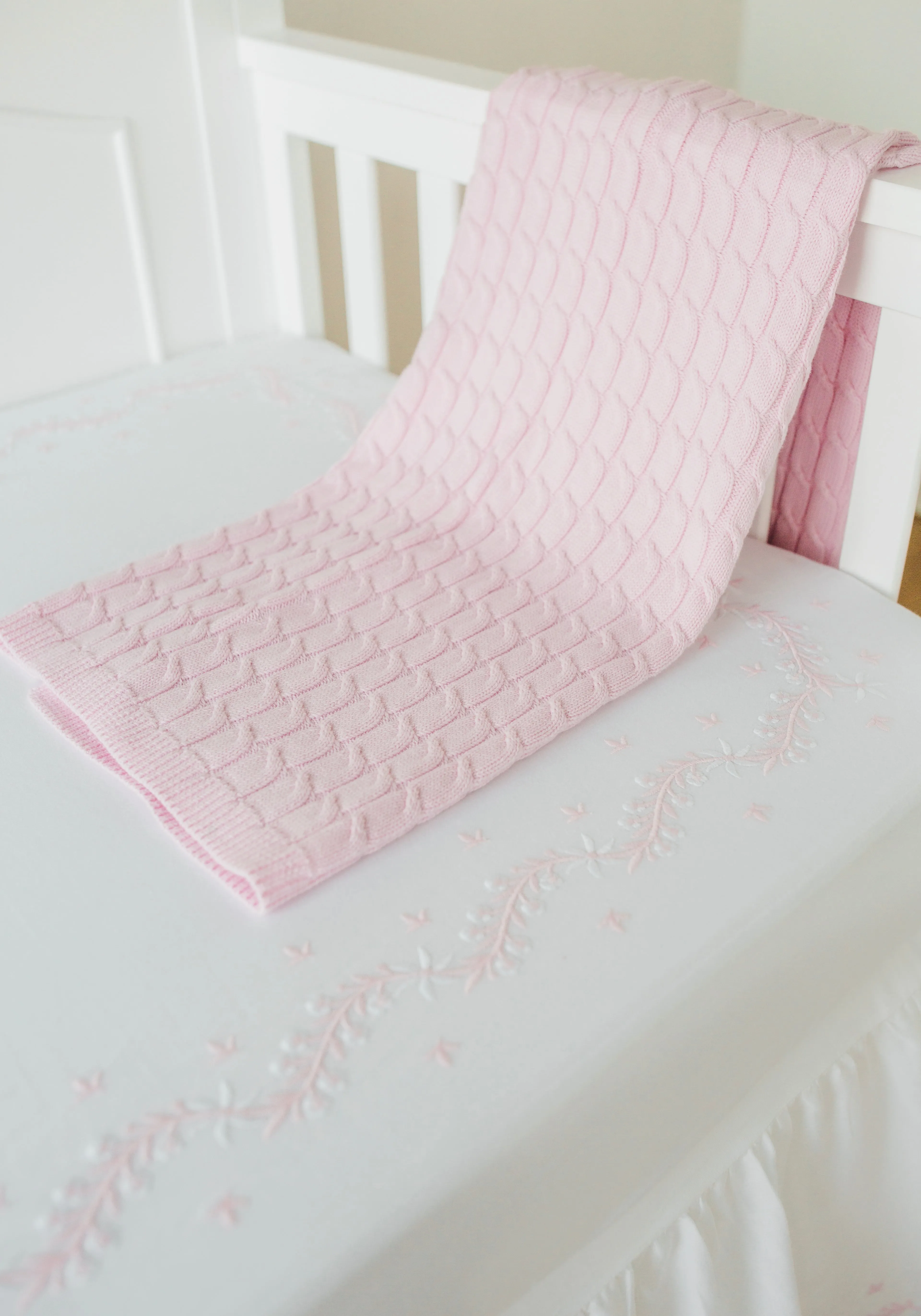 Embroidered Crib Sheet - Blush