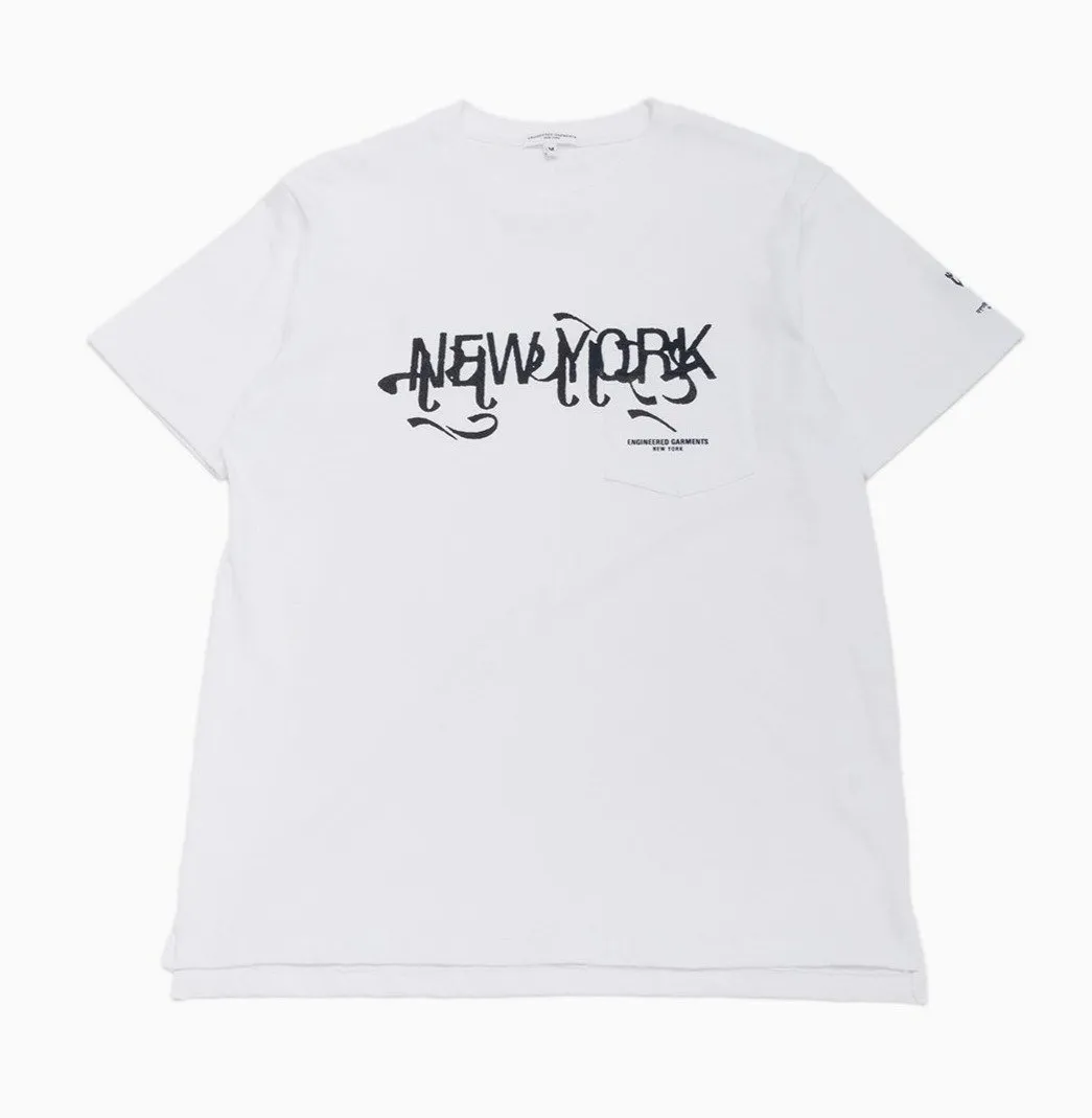 Engineered Garments - Printed Cross Crew Neck Pocket T-Shirt - White w/New York Print