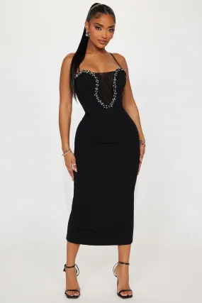 Evelyn Pearl Midi Dress - Black