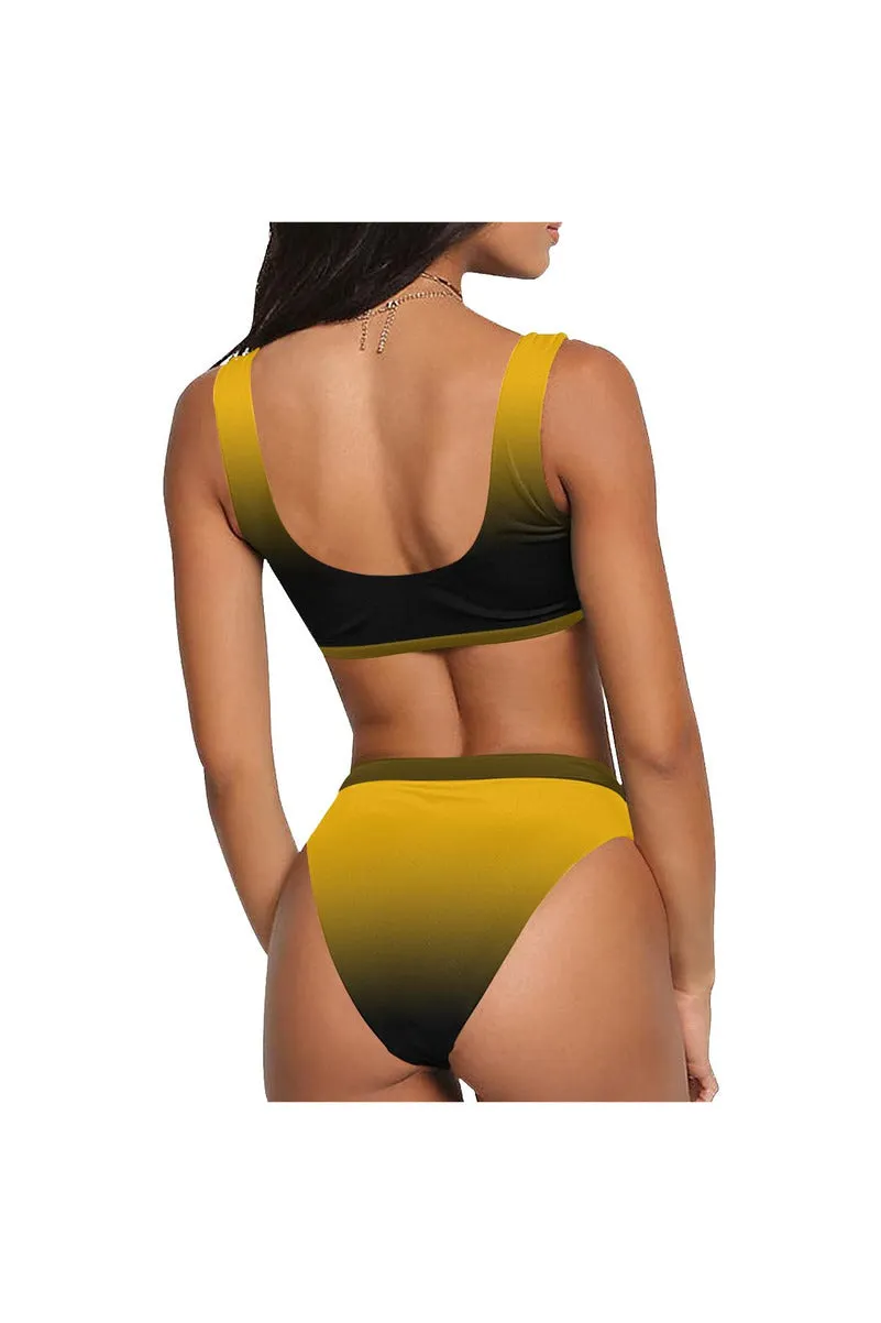 Fade Gold to Black Sport Top & High-Waist Bikini Swimsuit