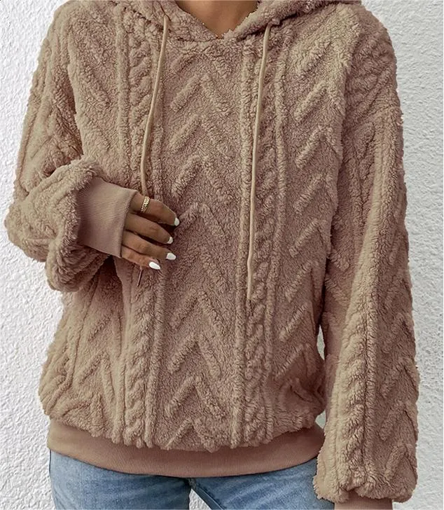 Fall Winter Women Pullover Sweater Flannel Hooded Loose Plush Jacket