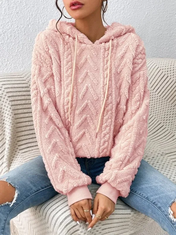 Fall Winter Women Pullover Sweater Flannel Hooded Loose Plush Jacket