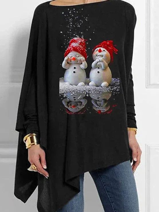 Festive Snowman and Snowflake Print Women's Christmas Blouse