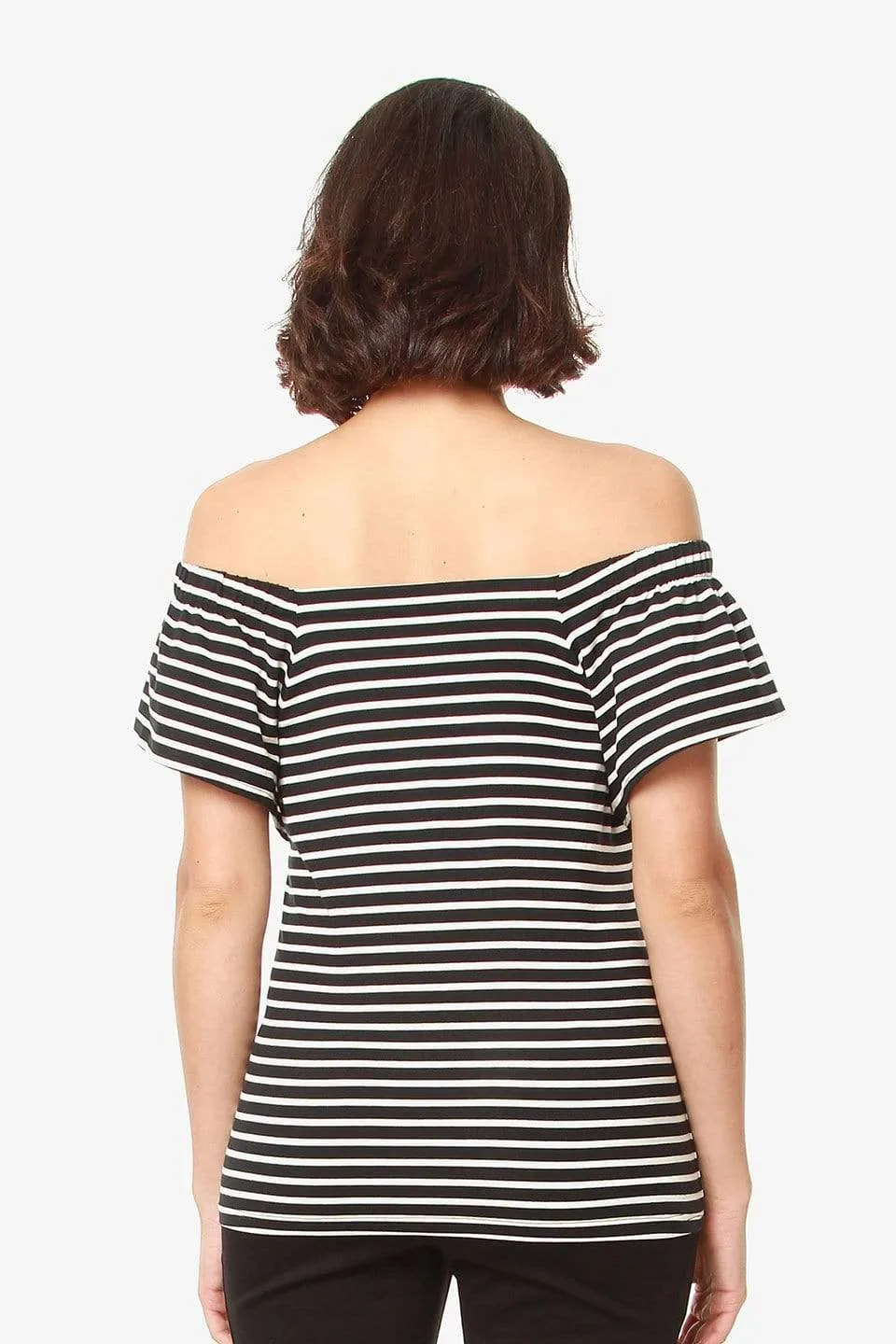 Flutter Sleeves Callie Square Neck Black Stripes Nursing Top