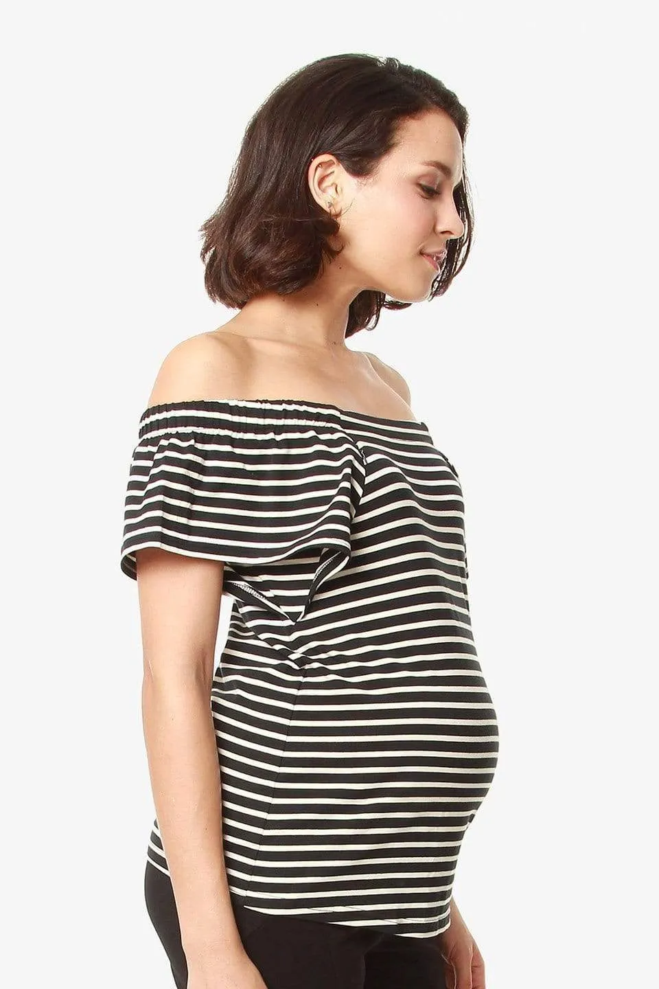 Flutter Sleeves Callie Square Neck Black Stripes Nursing Top